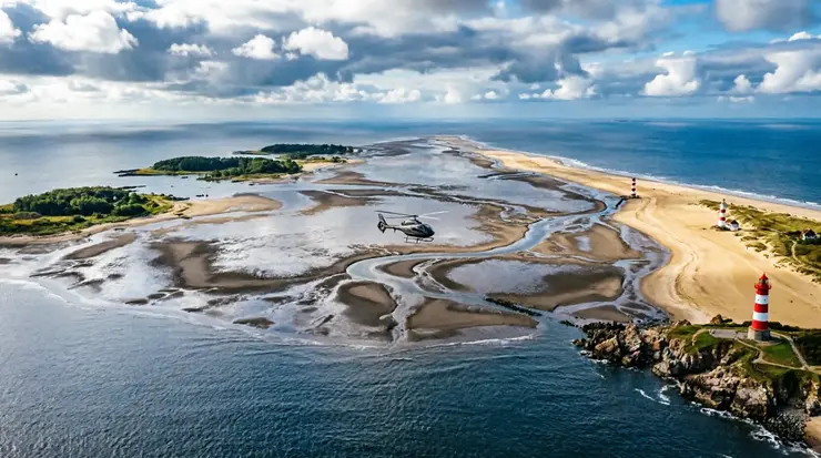 Helicopter flight over the Cornish coastline