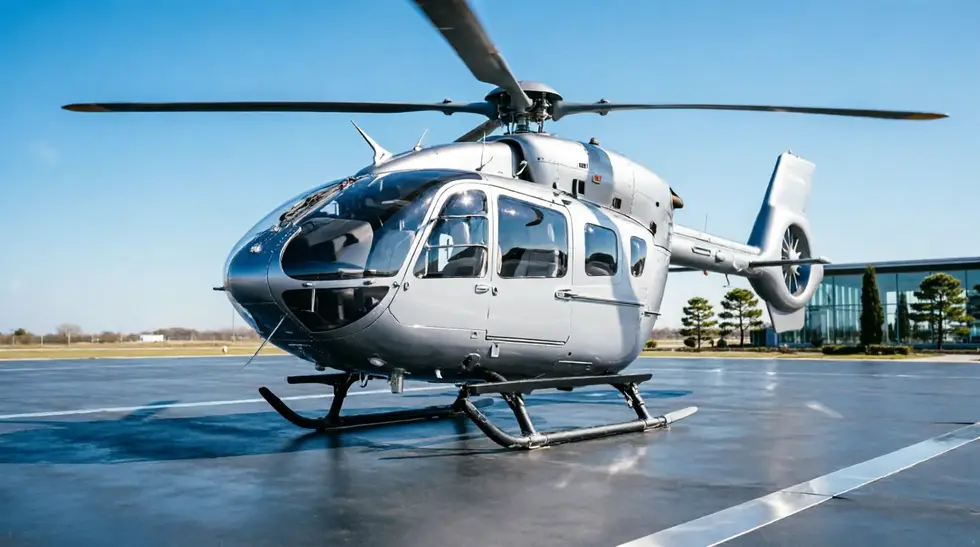 Modern Airbus H145 helicopter on the helipad